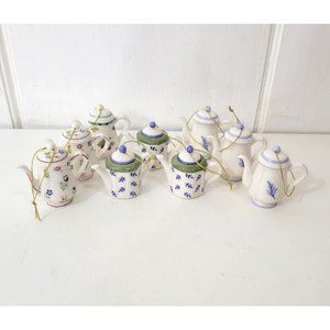 Ceramic Teapot Ornaments, Set of Nine